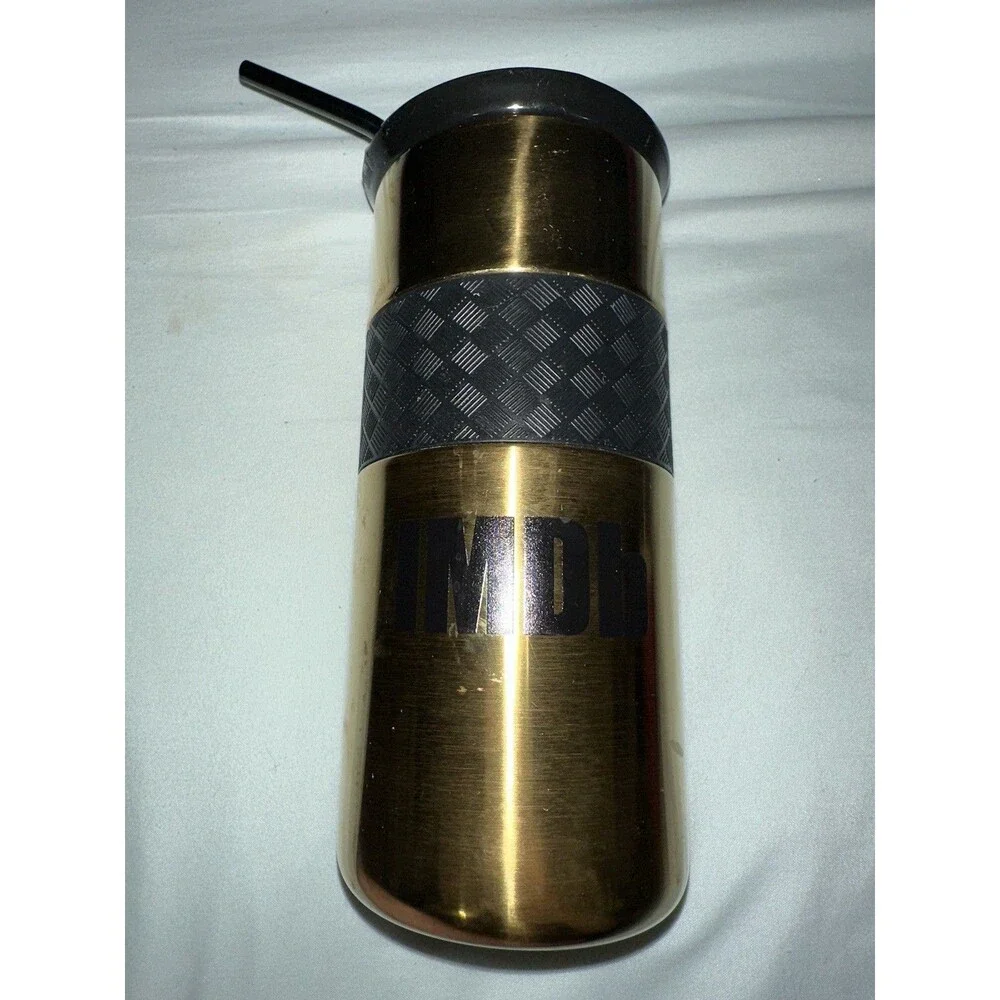 IMDb Gold Stainless Steel Tumbler by Elemental – 16oz Insulated Cup with Straw
